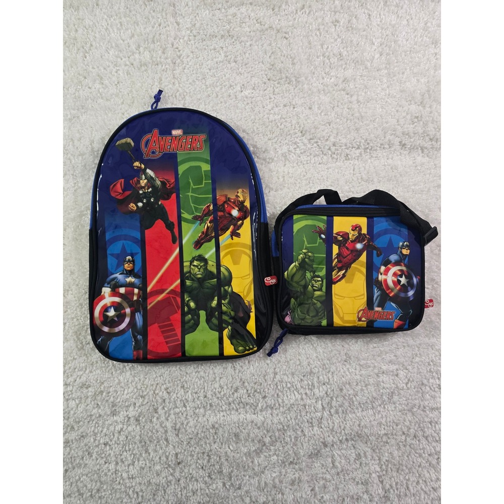 Marvel Avengers Backpack and Lunch Bag Set Blue Captain America Iron Man Hulk